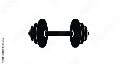 A stark black silhouette depicts a classic dumbbell commonly used for strength training and fitness exercises high quality professional detailed modern