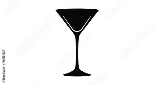 A minimalist depiction of a classic martini glass rendered in solid black against a stark white background high quality professional detailed