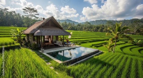 Luxury Villa with Pool and Rice Terraces.