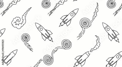 seamless rocket and smoke trail pattern illustrates concepts of space travel and technology perfect for dynamic backgrounds or futuristic designs
