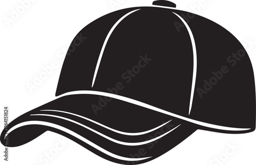 Minimalist Black and White Baseball Cap Icon Vector, illustration