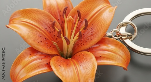 Realistic Orange Lily Flower Keychain Charm