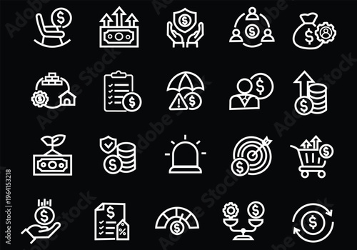 Financial crisis icon set. Editable line icons. Vector illustration.