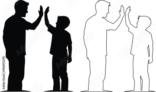 Adult and Child Giving High Five Silhouette Comparison Illustration