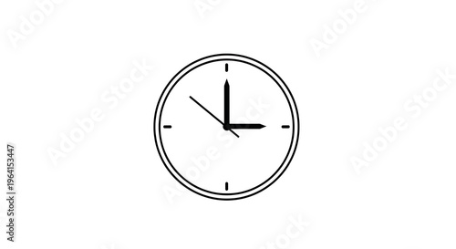 Analog clock face icon with black hands isolated on white background, simple minimalist time management symbol for schedule and planning, web graphic representing deadline and everyday routine