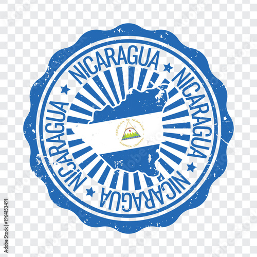 Принти на полотні Nicaragua country travel postage stamp featuring blue scalloped border with nati