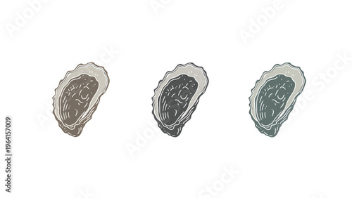 Stylized Oyster Illustrations in Earthy Tones. Hand-drawn Seafood Icons Set.