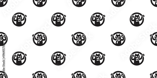 cat seamless pattern monster black angry kitten calico pet cartoon vector polka dot tile background gift wrapping paper repeat wallpaper doodle illustration isolated design