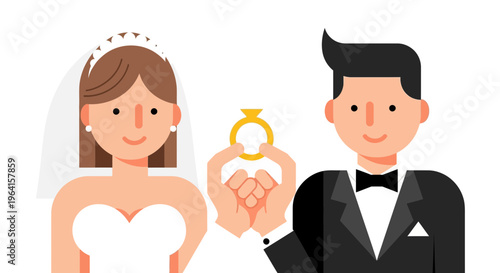 Wedding Couple Exchanging Rings in Formal Attire.