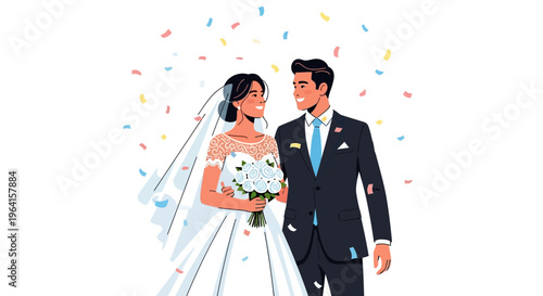 Beautiful Bride and Groom Celebrate Wedding Day.