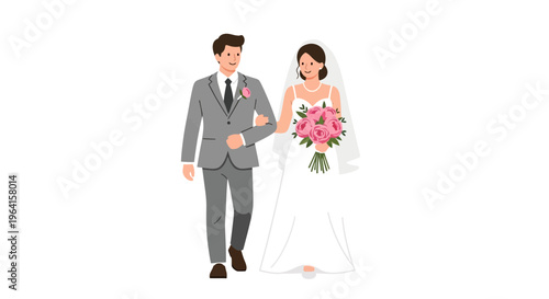 Bride and Groom Walking Together Arm in Arm 1.