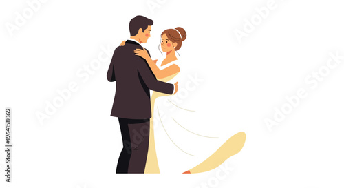 Elegant Bride and Groom Dancing Together on Wedding Day.