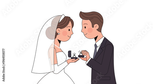 Couple exchanging wedding rings in a proposal moment.