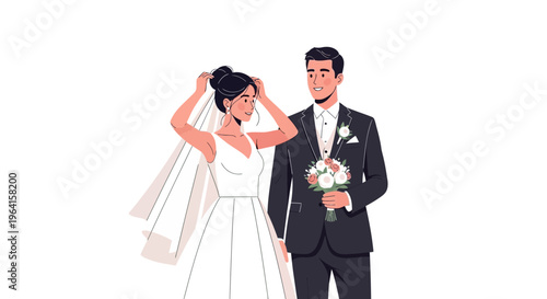 Elegant Bride and Groom Posing for Wedding Portrait.