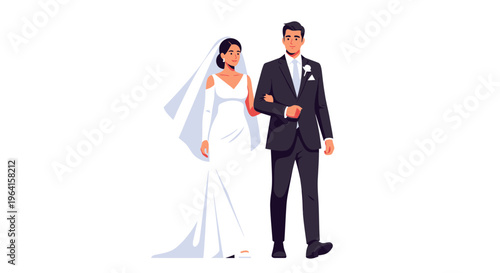 Elegant Bride and Groom Walking Together on Wedding Day 1.