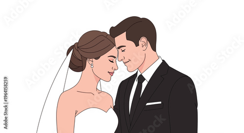 Elegant Wedding Couple Embracing Tenderly on Their Special Day.