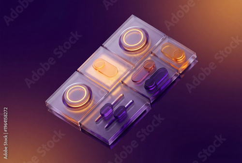 Abstract futuristic user interface with glowing transparent buttons and sliders