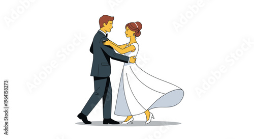 Elegant Wedding Couple Dancing Joyfully Together.