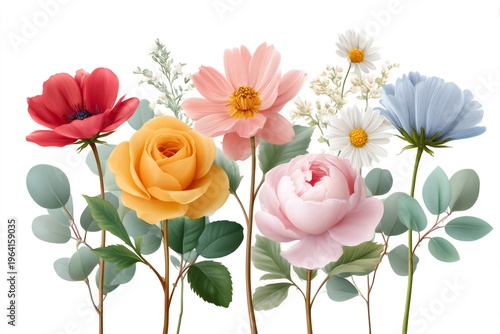 Mixed vibrant spring flower arrangement illustrating growth