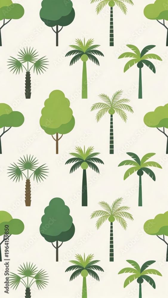 Obraz premium Vibrant green trees and exotic palm fronds create a tropical pattern on white