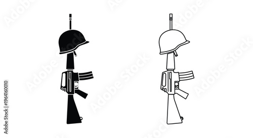 Soldier icons, military symbols, black and white graphics, vector illustrations