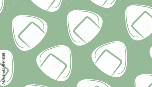 Onigiri seamless pattern illustration. Japanese rice snack repeat background. Nori wrapped triangle minimal style. Asian food texture design. Lunch wrapping surface.