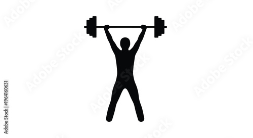 A stark black silhouette depicts a weightlifter powerfully overhead pressing a barbell showcasing strength and fitness high quality professional detailed modern