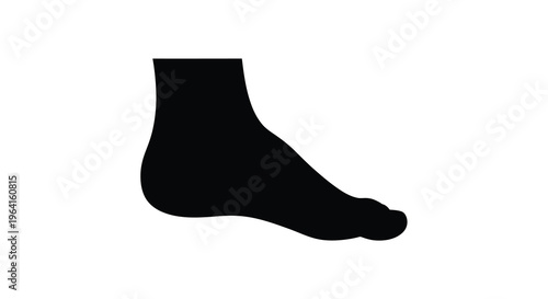 A stark silhouette depicts a human foot rendered in solid black against a pure white background simple form high quality professional
