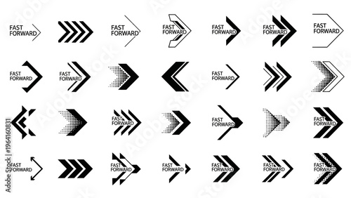 fast forward arrow icon vector collection for multimedia player controls for speed progress and digital interface design.