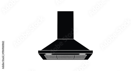 A minimalist black and white illustration depicts a modern kitchen range hood centered on a white background high quality professional detailed