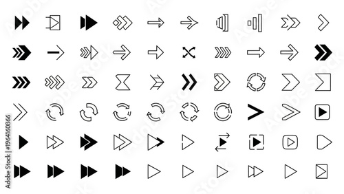 vector arrow icons and navigation symbols media controls a ui ux design set for digital interfaces.