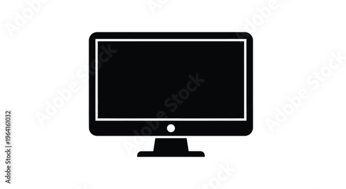 A simple black silhouette of a modern flat screen television with a rectangular shape and stand high quality professional detailed elegant