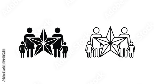 Family, people, star icons, black and white, vector graphics, family support, community symbols
