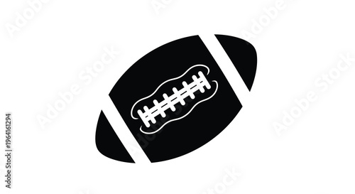 A simple black and white graphic depicts an american football with distinct white stripes and lacing high quality professional detailed modern
