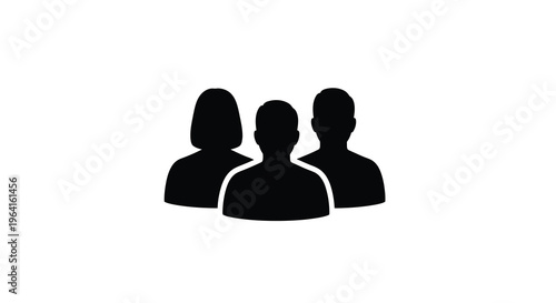 A minimalist black silhouette depicts three people s heads positioned closely together representing a group or team high quality professional detailed