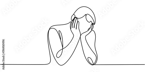 A single line drawing representing a person feeling deep sadness and overwhelming emotional stress