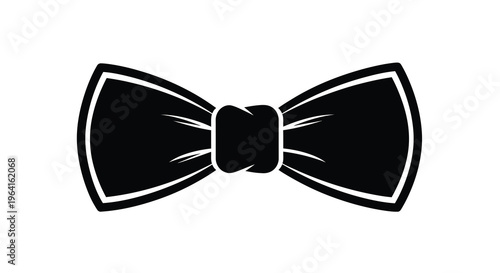 A minimalist black and white illustration depicts a classic bow tie symmetrically designed with distinct loops high quality professional detailed modern