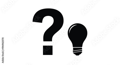 A stark black question mark and lightbulb illustration suggest uncertainty problem solving or the search for answers high quality professional detailed