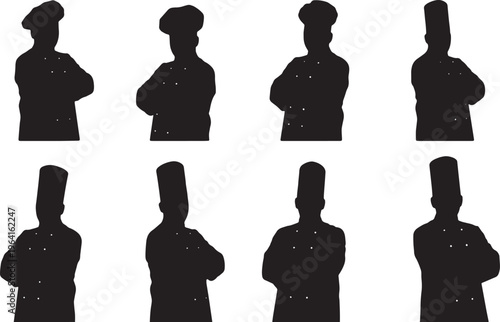 Black Solid Executive Chefs Crossing Arms Silhouettes Set of Six on White Background