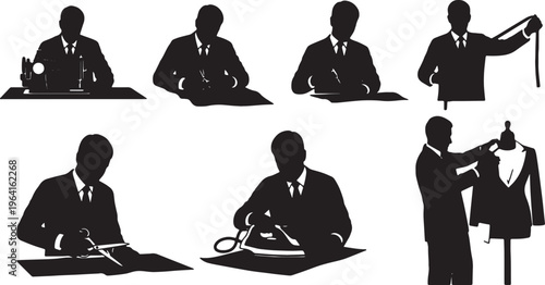 Black Solid Fashion Clothing Tailor Silhouettes Set of Six on White Background