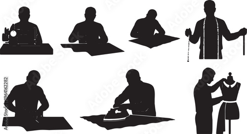 Black Solid Fashion Clothing Tailor Silhouettes Set of Six on White Background