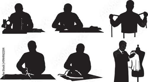 Black Solid Fashion Clothing Tailor Silhouettes Set of Six on White Background