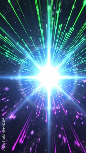 Vivid Abstract Colorful Light Burst Explosion with Dynamic Energy Motion and Glowing Rainbow Spectrum on Dark Background Seamless Vertical Loop Social Media