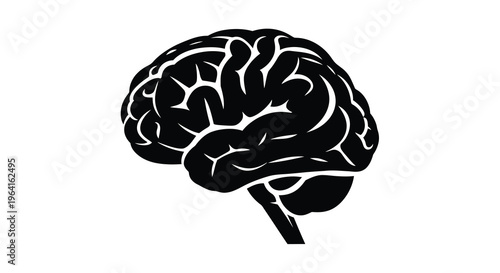 A stark black silhouette depicts a human brain showcasing its complex and wrinkled surface structure high quality professional detailed modern elegant