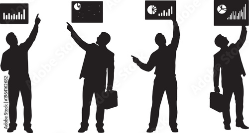 Black Solid Chart Analysis Silhouettes Set of Six on White Background