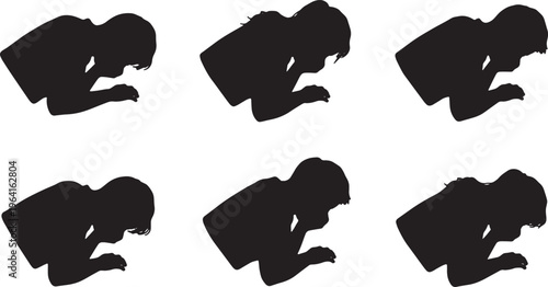 Black Solid Cheek Hand Storybook Sleeping Silhouettes Set of Six on White Background