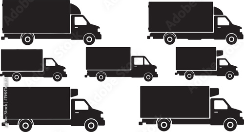 Black Solid Classic Muscle Car Silhouettes Set of Six on White Background