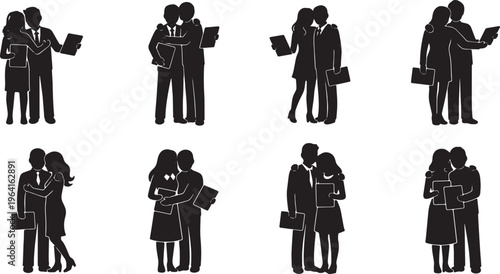 Black Solid Clipboard Work Survey Hugs Set of Six on White Background