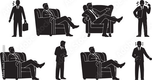 Black Solid Chief Officer Plush Chair Silhouettes Set of Six on White Background