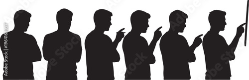 Black Solid Cofounder Staring Problem Board Silhouettes Set of Six on White Background